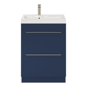 Meuble vasque à poser bleu nuit mat l.60 cm Imandra + plan vasque blanc résine Mila, GoodHome