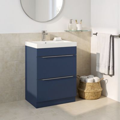 Meuble vasque à poser bleu nuit mat l.60 cm Imandra + plan vasque blanc résine Mila, GoodHome