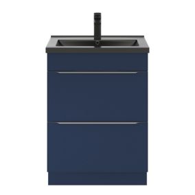 Meuble vasque à poser bleu nuit mat l.60 cm Imandra + plan vasque noir céramique Nira, GoodHome