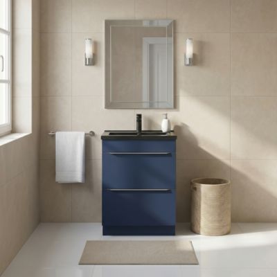 Meuble vasque à poser bleu nuit mat l.60 cm Imandra + plan vasque noir céramique Nira, GoodHome
