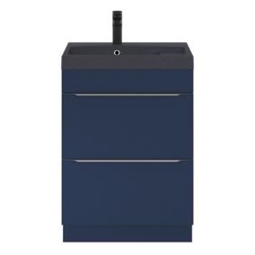 Meuble vasque à poser bleu nuit mat l.60 cm Imandra + plan vasque noir résine Mila, GoodHome
