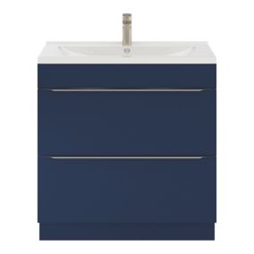 Meuble vasque à poser bleu nuit mat l.80 cm Imandra + plan vasque blanc céramique Nira, GoodHome
