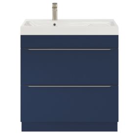 Meuble vasque à poser bleu nuit mat l.80 cm Imandra + plan vasque blanc résine Mila, GoodHome