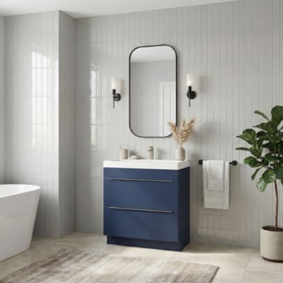 Meuble vasque à poser bleu nuit mat l.80 cm Imandra + plan vasque blanc résine Mila, GoodHome