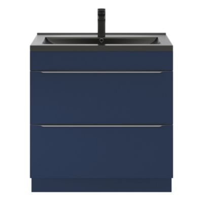 Meuble vasque à poser bleu nuit mat l.80 cm Imandra + plan vasque noir céramique Nira, GoodHome