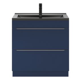 Meuble vasque à poser bleu nuit mat l.80 cm Imandra + plan vasque noir céramique Nira, GoodHome