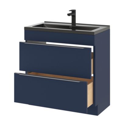 Meuble vasque à poser bleu nuit mat l.80 cm Imandra + plan vasque noir céramique Nira, GoodHome