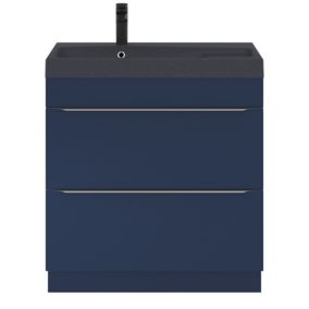 Meuble vasque à poser bleu nuit mat l.80 cm Imandra + plan vasque noir résine Mila, GoodHome