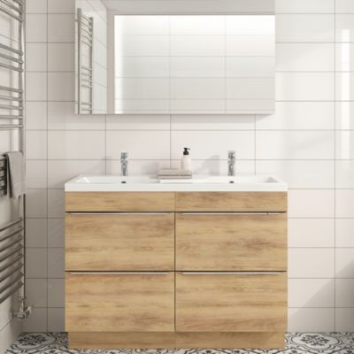 Meuble vasque à poser effet chêne l.120 cm Imandra + plan vasque blanc résine, GoodHome
