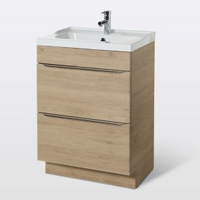 Meuble vasque à poser effet chêne l.60 cm Imandra + plan vasque blanc céramique Lana, GoodHome