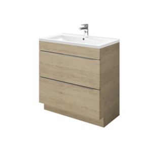Meuble vasque à poser effet chêne l.80 cm Imandra + plan vasque blanc céramique Nira, GoodHome