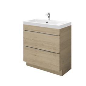 Meuble vasque à poser effet chêne l.80 cm Imandra + plan vasque blanc résine Mila, GoodHome