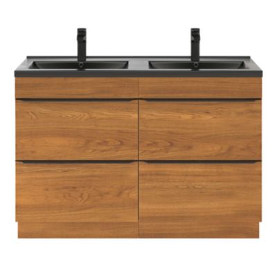 Meuble vasque à poser effet noyer l.120 cm Imandra + plan vasque noir céramique Nira, GoodHome