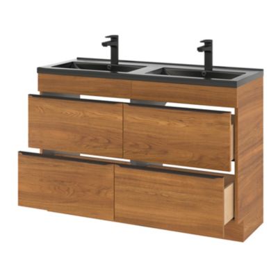 Meuble vasque à poser effet noyer l.120 cm Imandra + plan vasque noir céramique Nira, GoodHome