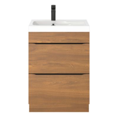 Meuble vasque à poser effet noyer l.60 cm Imandra + plan vasque blanc résine Mila, GoodHome