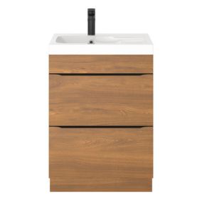 Meuble vasque à poser effet noyer l.60 cm Imandra + plan vasque blanc résine Mila, GoodHome