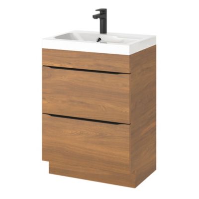 Meuble vasque à poser effet noyer l.60 cm Imandra + plan vasque blanc résine Mila, GoodHome