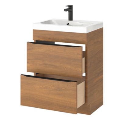 Meuble vasque à poser effet noyer l.60 cm Imandra + plan vasque blanc résine Mila, GoodHome