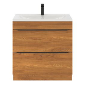 Meuble vasque à poser effet noyer l.80 cm Imandra + plan vasque blanc céramique Nira, GoodHome