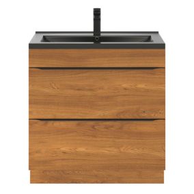Meuble vasque à poser effet noyer l.80 cm Imandra + plan vasque noir céramique Nira, GoodHome