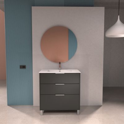 Meuble vasque à poser gris anthracite l.60 cm + plan simple vasque porcelaine, Futurbath Louna