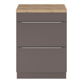 Meuble vasque à poser gris brillant l.60 cm Imandra + plan de toilette chêne massif Hartland, GoodHome