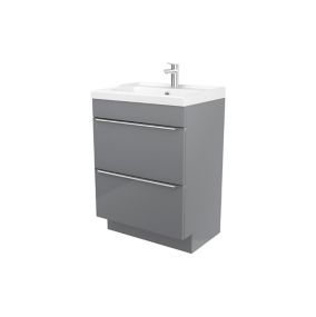 Meuble vasque à poser gris l.60 cm Imandra + plan vasque blanc céramique Lana, GoodHome