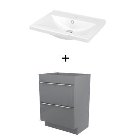 Meuble vasque à poser gris l.60 cm Imandra + plan vasque blanc céramique Nira, GoodHome