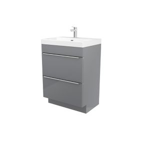 Meuble vasque à poser gris l.60 cm Imandra + plan vasque blanc résine Mila, GoodHome