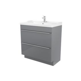 Meuble vasque à poser gris l.80 cm Imandra + plan vasque blanc céramique Lana, GoodHome