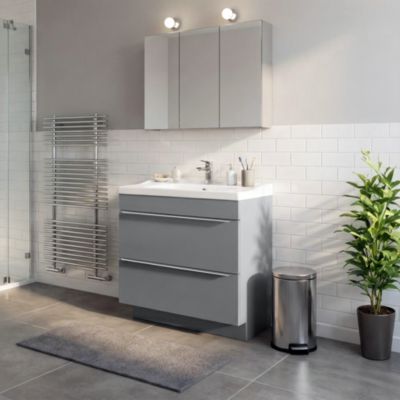 Ondée - Meuble à poser 80 cm bois roble trois tiroirs plan céramique simple vasque - PALLAS Ayor
