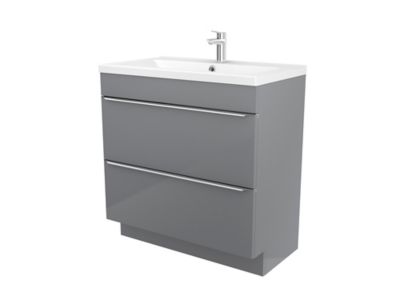 Meuble vasque à poser gris l.80 cm Imandra + plan vasque blanc céramique Nira, GoodHome