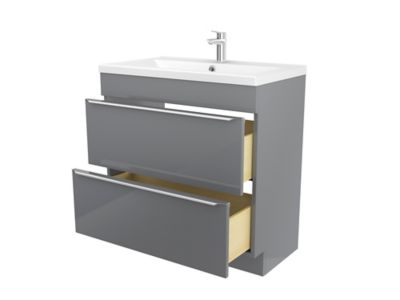 Meuble vasque à poser gris l.80 cm Imandra + plan vasque blanc céramique Nira, GoodHome