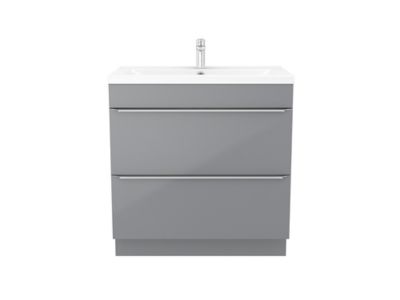 Meuble vasque à poser gris l.80 cm Imandra + plan vasque blanc céramique Nira, GoodHome