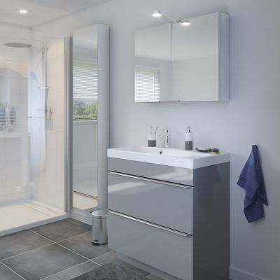 Meuble vasque à poser gris l.80 cm Imandra + plan vasque blanc céramique Nira, GoodHome
