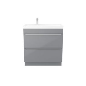 Meuble vasque à poser gris l.80 cm Imandra + plan vasque blanc résine Mila, GoodHome