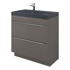 Meuble vasque à poser gris l.80 cm Imandra + plan vasque noir résine Mila, GoodHome