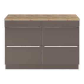 Meuble vasque à poser gris taupe brillant l.120 cm Imandra + plan de toilette chêne massif Hartland, GoodHome