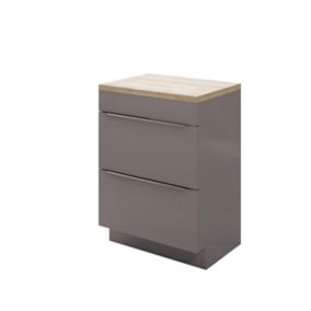 Meuble vasque à poser gris taupe brillant l.60 cm Imandra + plan de toilette chêne massif Hartland, GoodHome