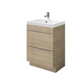 Meuble vasque à poser Imandra effet chêne l.60 cm + plan vasque blanc résine Mila, GoodHome
