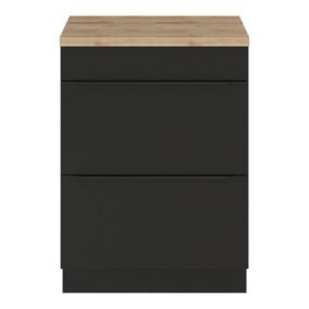 Meuble vasque à poser noir mat l.60 cm Imandra + plan de toilette chêne massif Hartland, GoodHome