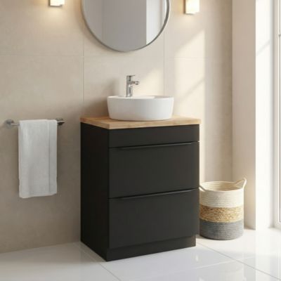 Meuble vasque à poser noir mat l.60 cm Imandra + plan de toilette chêne massif Hartland, GoodHome