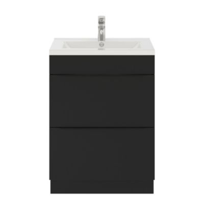 Meuble vasque à poser noir mat l.60 cm Imandra + plan vasque blanc céramique Nira, GoodHome