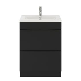 Meuble vasque à poser noir mat l.60 cm Imandra + plan vasque blanc céramique Nira, GoodHome