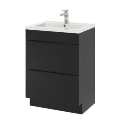 Meuble vasque à poser noir mat l.60 cm Imandra + plan vasque blanc céramique Nira, GoodHome