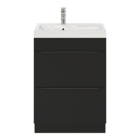 Meuble vasque à poser noir mat l.60 cm Imandra + plan vasque blanc résine Mila, GoodHome