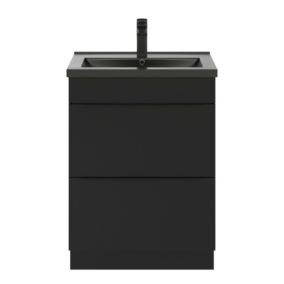 Meuble vasque à poser noir mat l.60 cm Imandra + plan vasque noir céramique Nira, GoodHome
