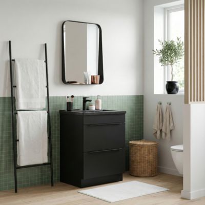 Meuble vasque à poser noir mat l.60 cm Imandra + plan vasque noir céramique Nira, GoodHome