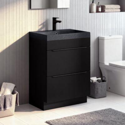 Meuble vasque à poser noir mat l.60 cm Imandra + plan vasque noir résine Mila, GoodHome