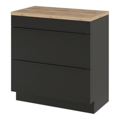 Meuble vasque à poser noir mat l.80 cm Imandra + plan de toilette chêne massif Hartland, GoodHome